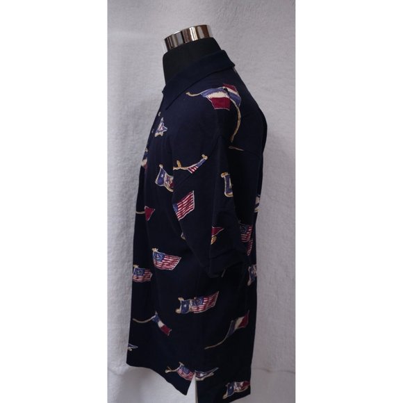 Round Tree & Yorke Mens XL Blue Flags Short Sleeve 4 Button Pullover Polo Shirt - Picture 11 of 12